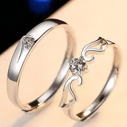 MEENAZ Set Of 2 92.5 Sterling Silver-Plated CZ-Studded Adjustable Couple Rings-picture-42