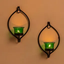 Homesake Set of 4 Black & Green Candle Holders With Free T-light Candles-picture-34