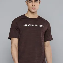 ALCIS Brown Slim Fit Printed Sports T-Shirt-image-41