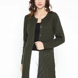 AURELIA Women Olive Green Striped Longline Cardigan-picture-20