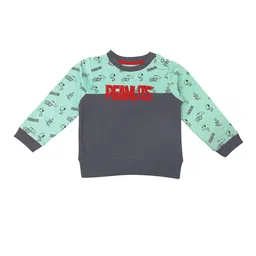 Moms Love Infant Boys Charcoal Grey & Green Cotton Colourblocked Snoopy Print Sweatshirt image 1