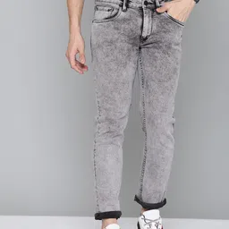 HERE&NOW Men Grey Slim Fit Mid-Rise Light Fade Acid Wash Stretchable Jeans-picture-40