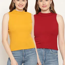 Miaz Lifestyle Women Set of 2 Maroon & Yellow Crop Top-image-2