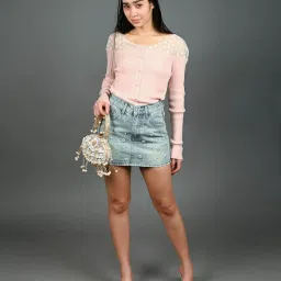 Odette Gold Suede Embellished Clutch with Detachable Strap image 2