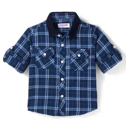 Babyhug Cotton Woven Full Sleeves Checkered Shirt - Navy Blue-picture-11