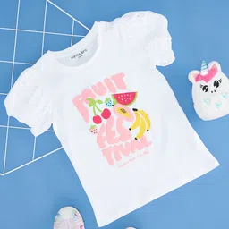 Pantaloons Junior Cotton Half Puff Sleeves Fruit Festival Text & Fruits Printed Tee - White-picture-14