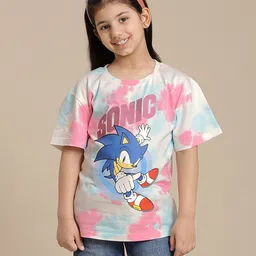Kidsville Cotton Sonic Featuring Half Sleeves Hedgehog Printed Tie Dye Tee - Blue & Pink-picture-17