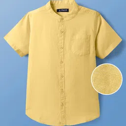 Pine Kids Linen Woven Half Sleeves Solid Colour Shirt With Mandarin Collar - Golden-picture-34