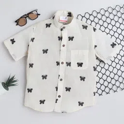 BAATCHEET Cotton Half Sleeves Butterfly Embroidered Shirt - Black-picture-23