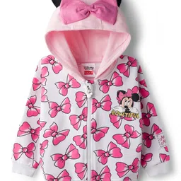 Babyhug Disney Drop Shoulder Full Sleeves Hooded Sweatjacket With Bow Applique & Minnie Mouse Print - Pink-picture-15