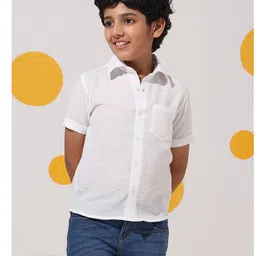 Cherry & Jerry Cotton Linen Woven Half Sleeves Solid Shirt - White-picture-14