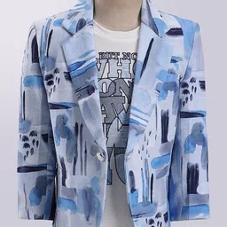 Dapper Dudes Full Sleeves Abstract Printed Blazer With Tee Set - Blue-picture-11
