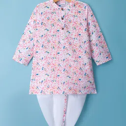 Babyhug Cotton Woven Full Sleeves Cambric Colour Splash Printed Kurta Dhoti Set - White-picture-14