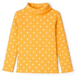 Babyhug Cotton Elastane Knit Full Sleeves Turtle Neck Winter T-Shirt with Polka Dot Print - Yellow-picture-38