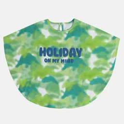 MINI KLUB Cotton Knit Half Cape Sleeves Holiday On My Mind Text Patch Detailed Tie Dye Poncho - Green-picture-10