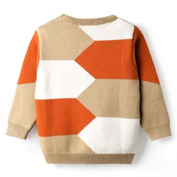Babyoye Cotton Knit Full Sleeves Color Block Pullover with Bear Embroidery - Multicolor image 2