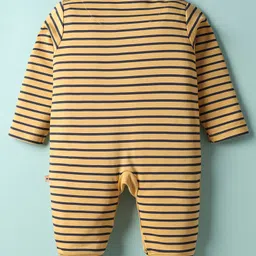 Mini Taurus Interlock Knit Full Sleeves Romper With Animal Print & Stripes - Khaki image 2