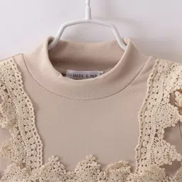 Mark & Mia Full Sleeves High Neck Frock With Lace Detailing - Tan image 3