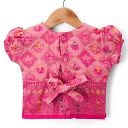 Bhartiya Paridhan Silk Woven Half Sleeves Choli Lehenga Set With Floral Foil Print - Pink image 3