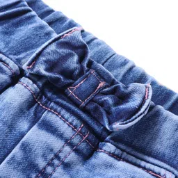 Olio Kids Above Knee Length Washed Denim Shorts with Bow Applique & Hears Embroidery - Light Blue image 4