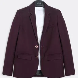 CAVIO Cotton Blend Woven Full Sleeves Solid Blazer With Energy Flows Where Intention Goes Text Embellished Tee - Violet image 5