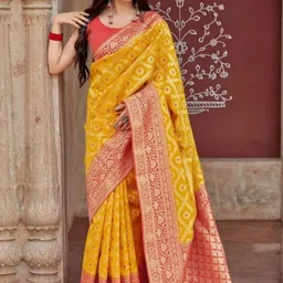 VASTRAAVEDAA Ethnic Motifs Zari Art Silk Handloom Banarasi Saree-picture-10