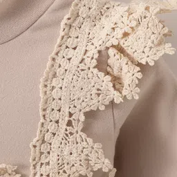 Mark & Mia Full Sleeves High Neck Frock With Lace Detailing - Tan image 5