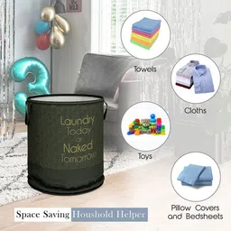 Aura Black & Maroon 3 Pieces Printed Round Foldable Laundry Bags image 3