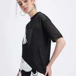 glitchez Mickey Mouse Print Drop-Sleeves Pure Cotton Oversized T-shirt with Mesh Inserts image 3