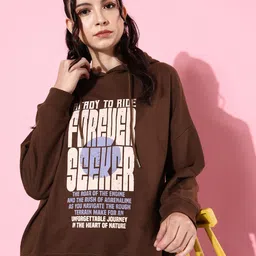 The Roadster Life Co. Coffee Brown Hooded Printed Hello Monsoon Hyper Graphics Sweatshirt-image-15