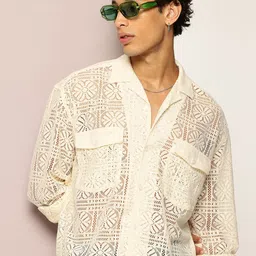 Kook N Keech Floral Self Designed Semi Sheer Oversized Casual Shirt-image-57