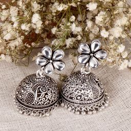 TEEJH Silver-Toned Contemporary Jhumkas Earrings-picture-2