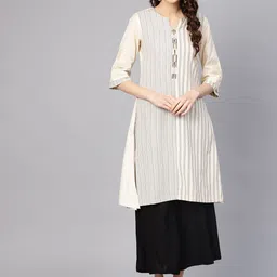 Biba Women Off-White & Black Striped A-Line Kurta-image-81
