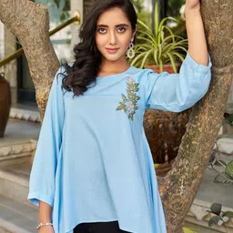 CORSICA Floral Embroidered Round Neck Top-image-20