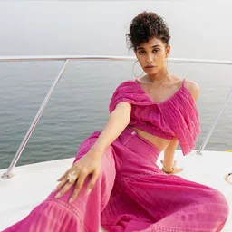 HOUSE OF FETT Rosa Bella Boar Neck Crop Top With Sharara Co-Ord Set image 4