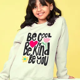 NUSYL Girls Typography Printed Round Neck Long Sleeves Ribbed Hemline Sweatshirt-image-89