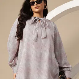 Sztori Plus Size Striped Tie-Up Neck Top-picture-13