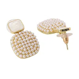 AGARWALPRODUCT Gold-Plated Artificial Stone Studded & Pearls Beaded Square Drop Earrings image 4