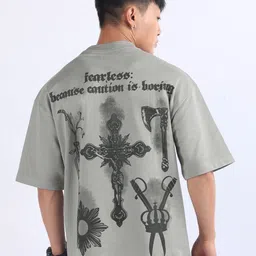 Beyoung Spray Print Gothic Typography Printed Cotton Oversized T-shirt-picture-58