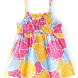 Babyhug 100% Cotton Knit Sleeveless Top with Orange Print & Smocking Detailing - Multicolour-picture-24