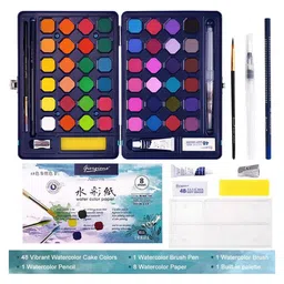 AKN TOYS Kids Watercolor Paint Set, 48 Vibrant Colors Paint Kits, Art Supplies Painting Gifts for Adult, Teenager, Artists, Paint Supplies with Watercolor Paint Brush Pens, Palette, and Durable Storage Case - PACK OF 1 - COLOR MAY VARY-picture-10
