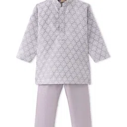 Ridokidz Full Sleeves Ethnic Motif Embroidered Kurta & Pyjama Set - Grey-picture-10