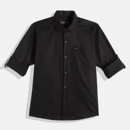 Charchit Cotton Woven Full Sleeves Solid Shirt - Black-image-1