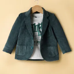 Robo Fry Cotton Woven Full Sleeves Solid Blazer With Printed Inner Tee - Olive Green-picture-33
