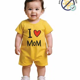 COCOON ORGANICS 100% Cotton Knit Half Sleeves I Love Mom Text Printed Anit Microbial Romper - Yellow-picture-23