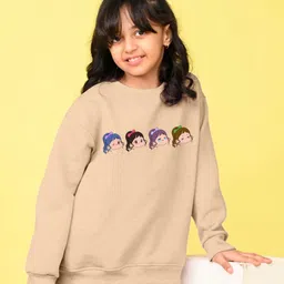 NUSYL Fleece Knit Full Sleeves Cute Girls Printed Light Winter Sweatshirt - Beige-image-69