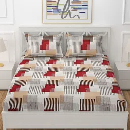 YaAkholic Maroon & White Geometric 210 TC King Bedsheet with 2 Pillow Covers-image-18