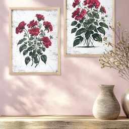 Kotart White & Red 2 Pieces Floral and Botanical Wooden Wall Arts-picture-13