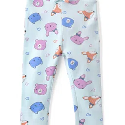 Babyoye 100% Cotton Interlock Full Length Leggings With Teddy Print Pack Of 2 - Blue & Pink image 2