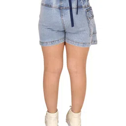 Cutecumber Bear Patch Embellished Warp Style Shorts - Blue image 3